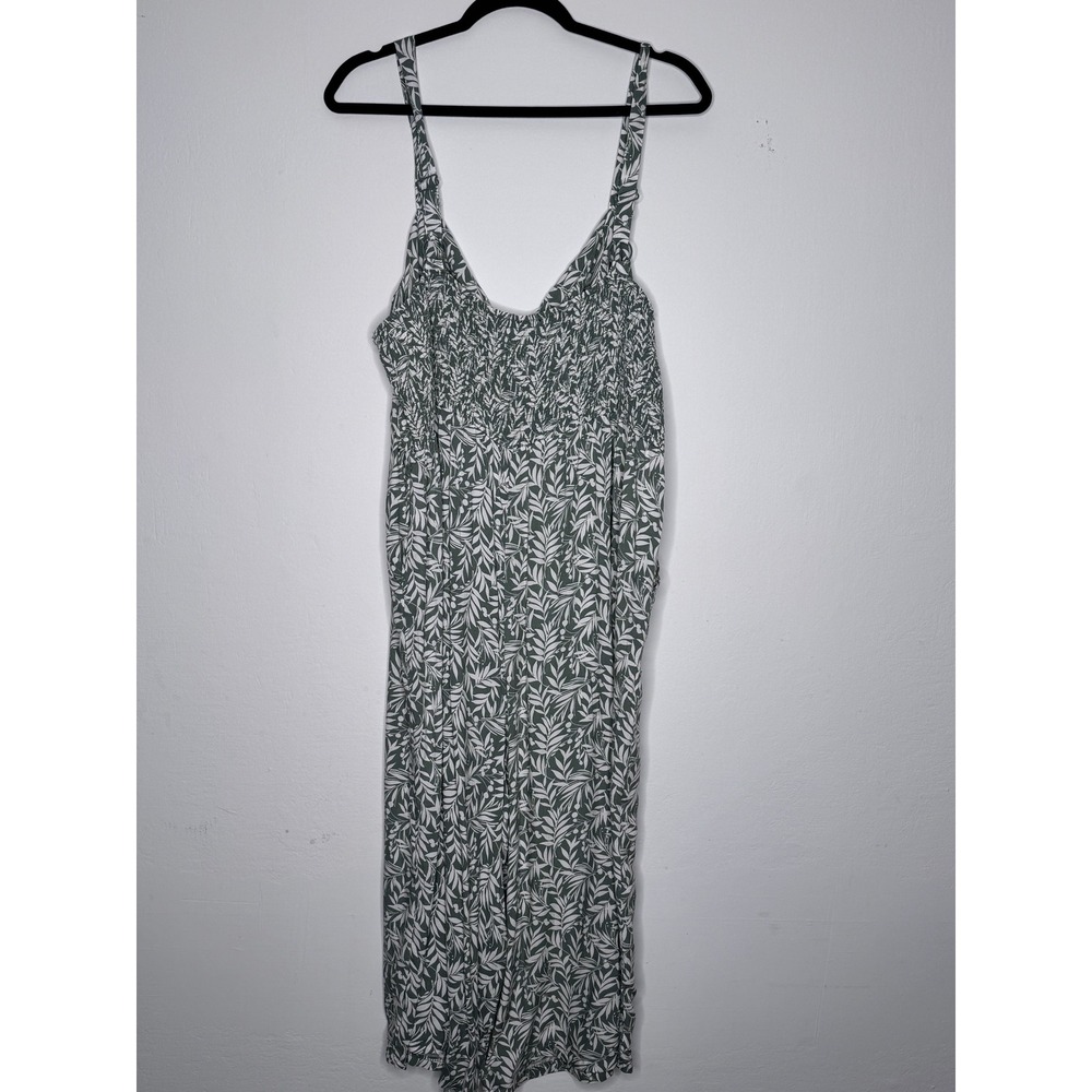 As U Wish Green Tropical Leaf Print Smocked Wide Leg Jumper Plus Size 3X - Picture 2 of 6